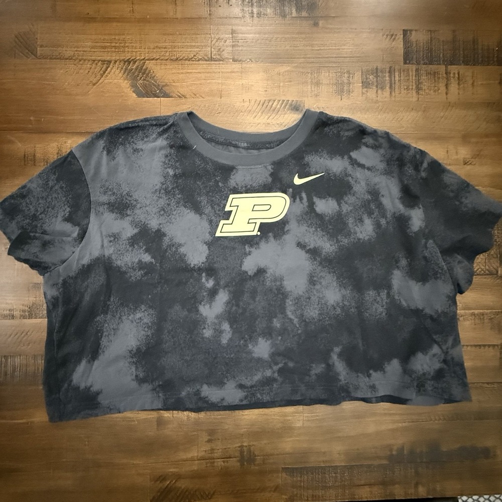 Nike Purdue Boilermakers Crop T Shirt Women XXL Black Gray Tie Dye Boxy